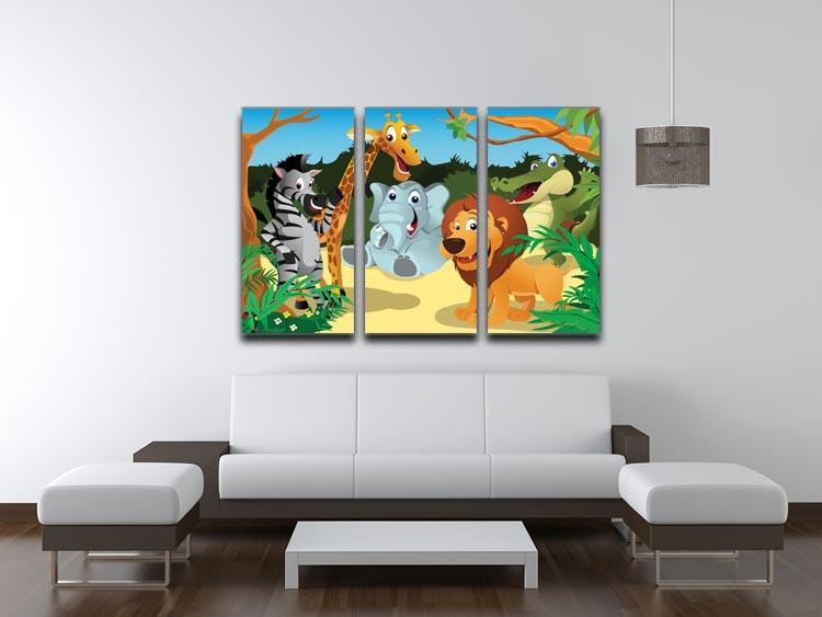 group of wild African animals in the jungle 3 Split Panel Canvas Print - Canvas Art Rocks - 3