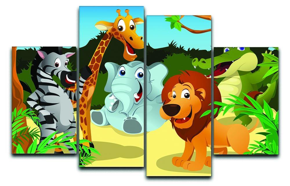 group of wild African animals in the jungle 4 Split Panel Canvas - Canvas Art Rocks - 1