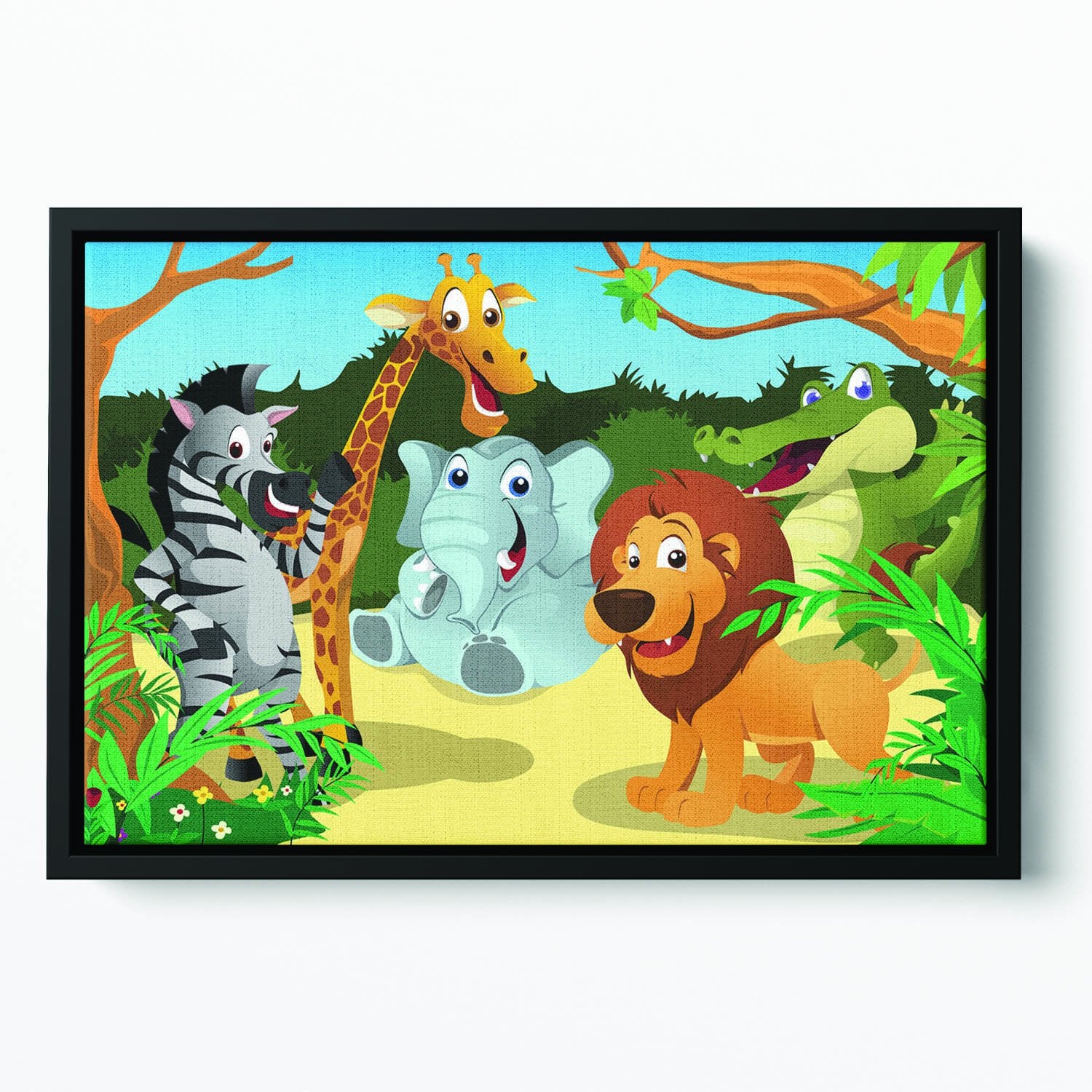 group of wild African animals in the jungle Floating Framed Canvas