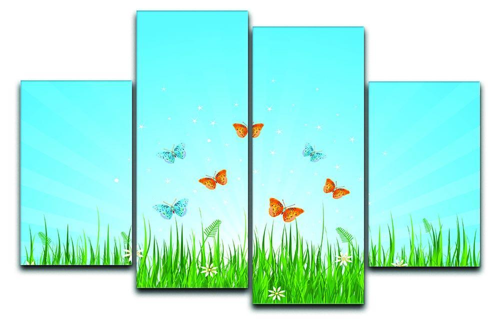 illustration of grassy field and butterflies 4 Split Panel Canvas  - Canvas Art Rocks - 1