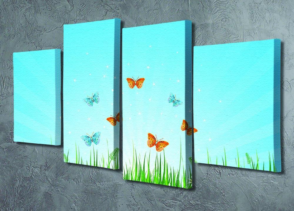 illustration of grassy field and butterflies 4 Split Panel Canvas - Canvas Art Rocks - 2