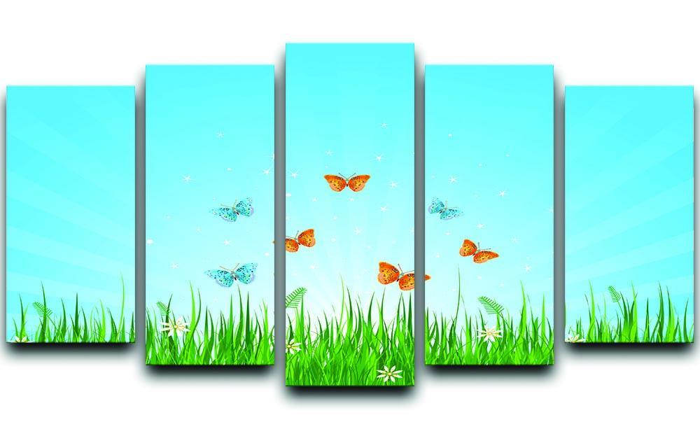 illustration of grassy field and butterflies 5 Split Panel Canvas  - Canvas Art Rocks - 1