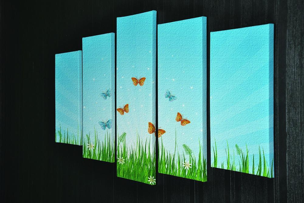 illustration of grassy field and butterflies 5 Split Panel Canvas - Canvas Art Rocks - 2