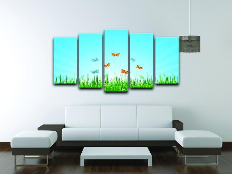 illustration of grassy field and butterflies 5 Split Panel Canvas - Canvas Art Rocks - 3