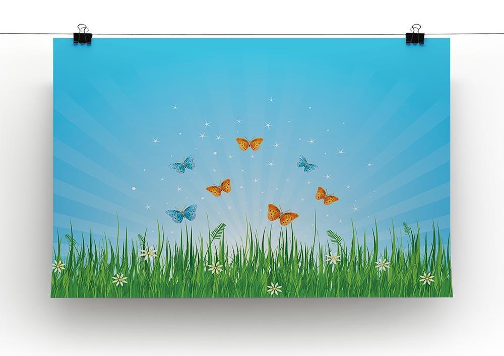 illustration of grassy field and butterflies Canvas Print or Poster - Canvas Art Rocks - 2