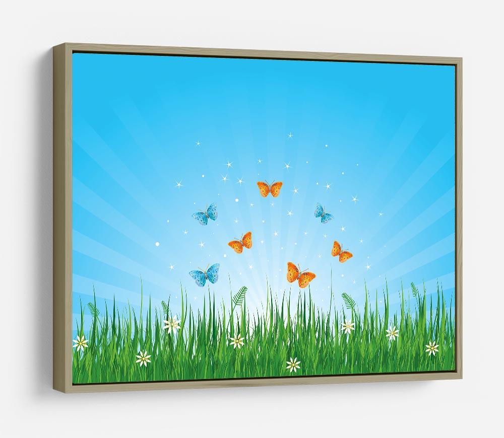 illustration of grassy field and butterflies HD Metal Print