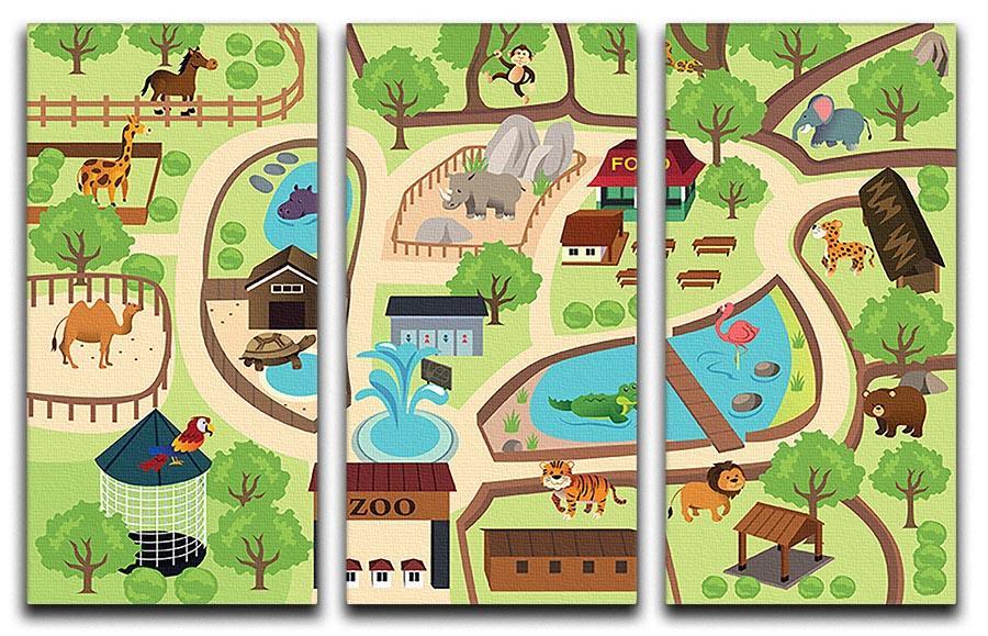 illustration of map of a zoo park 3 Split Panel Canvas Print - Canvas Art Rocks - 1