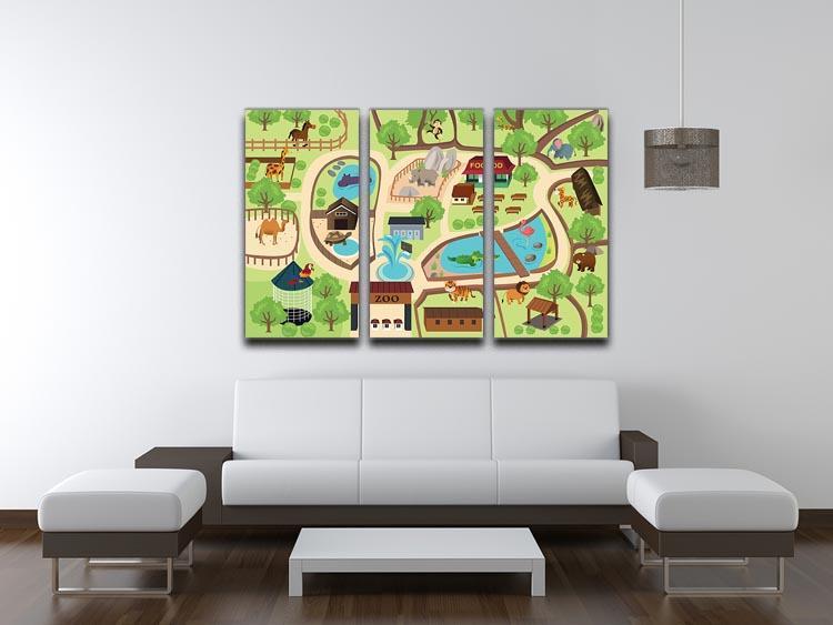 illustration of map of a zoo park 3 Split Panel Canvas Print - Canvas Art Rocks - 3