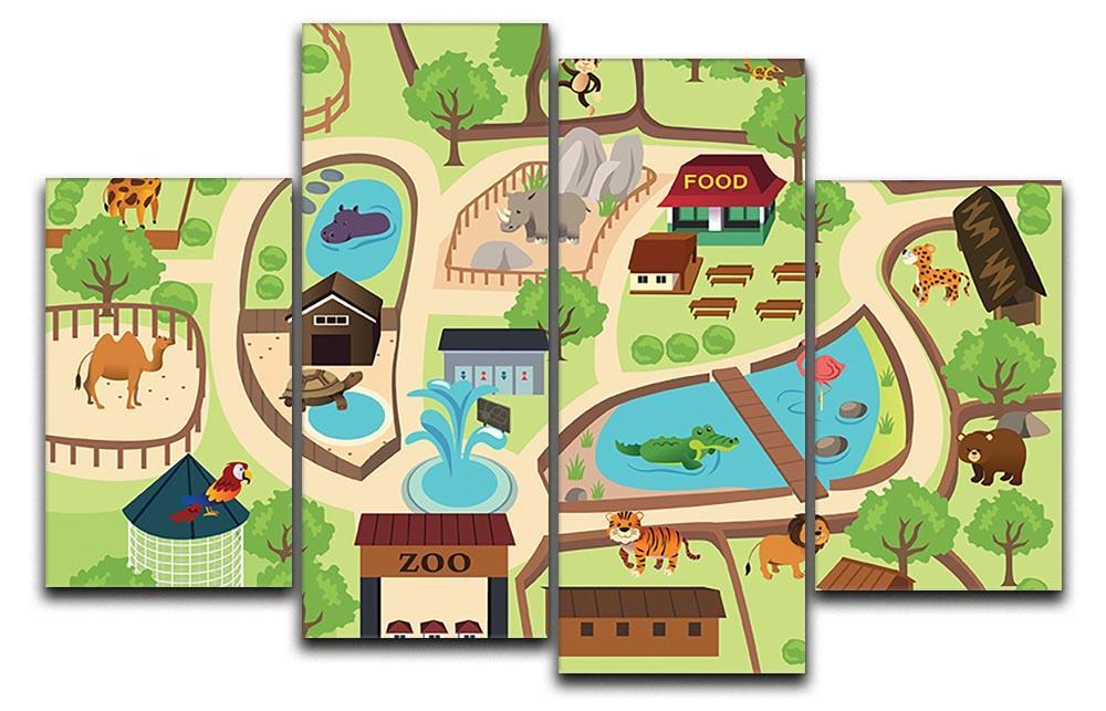 illustration of map of a zoo park 4 Split Panel Canvas  - Canvas Art Rocks - 1