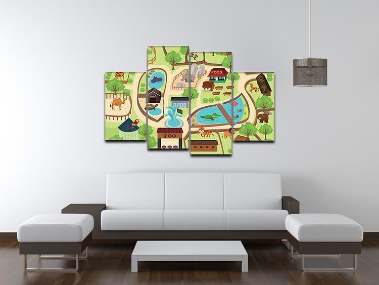 illustration of map of a zoo park 4 Split Panel Canvas  - Canvas Art Rocks - 3