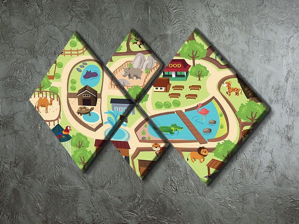illustration of map of a zoo park 4 Square Multi Panel Canvas  - Canvas Art Rocks - 2