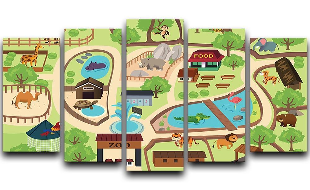 illustration of map of a zoo park 5 Split Panel Canvas  - Canvas Art Rocks - 1