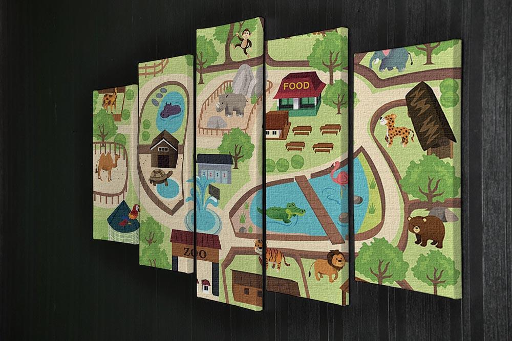 illustration of map of a zoo park 5 Split Panel Canvas  - Canvas Art Rocks - 2