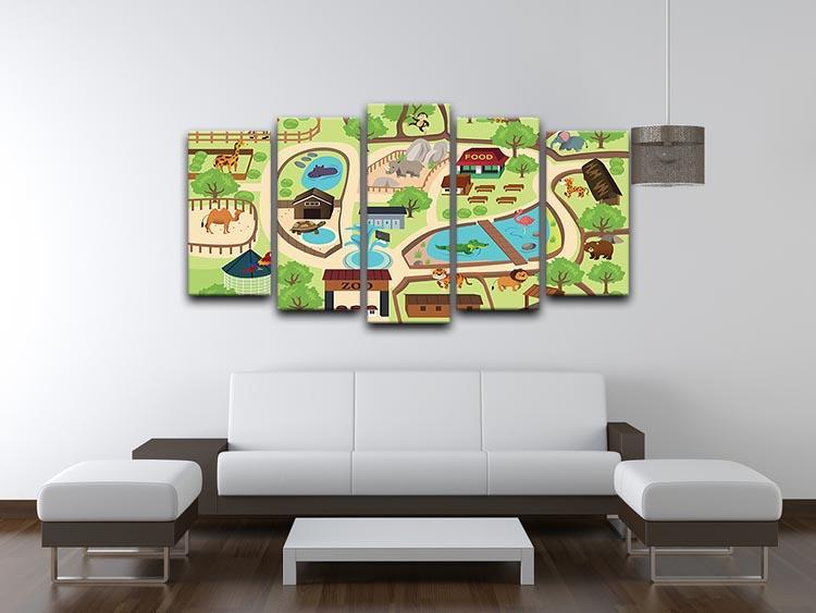illustration of map of a zoo park 5 Split Panel Canvas  - Canvas Art Rocks - 3