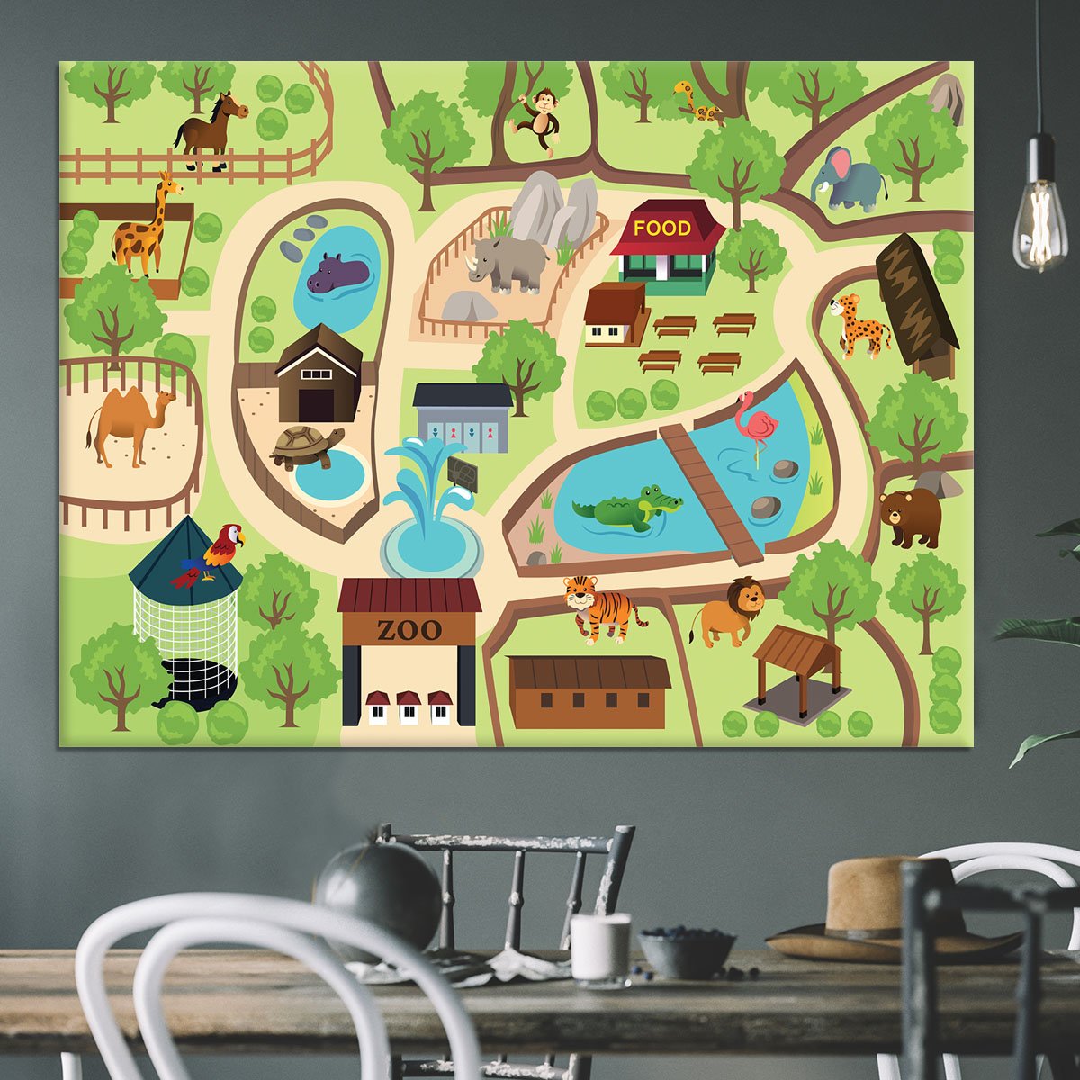 illustration of map of a zoo park Canvas Print or Poster