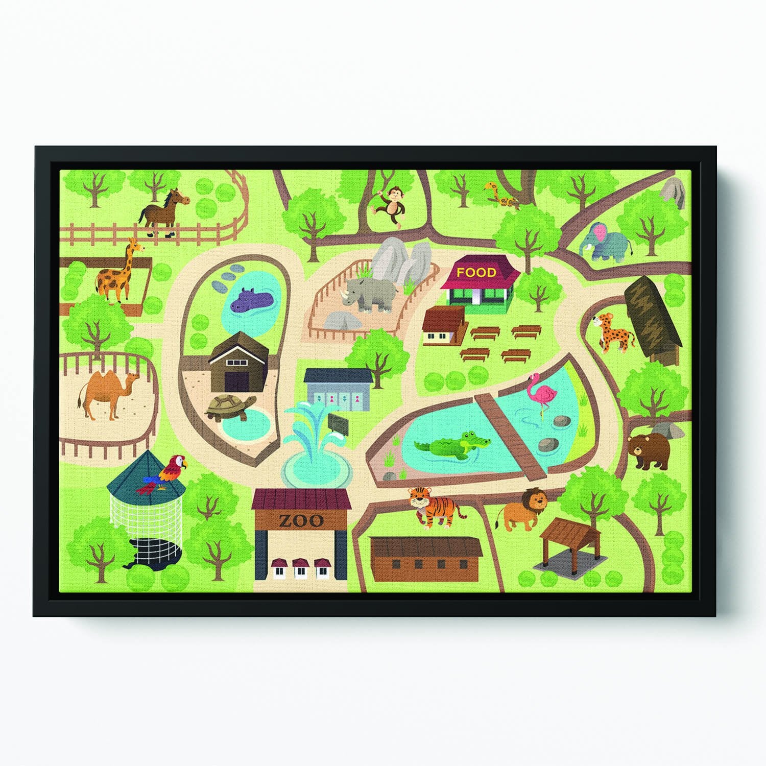 illustration of map of a zoo park Floating Framed Canvas