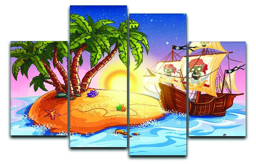 island with a pirate ship 4 Split Panel Canvas  - Canvas Art Rocks - 1