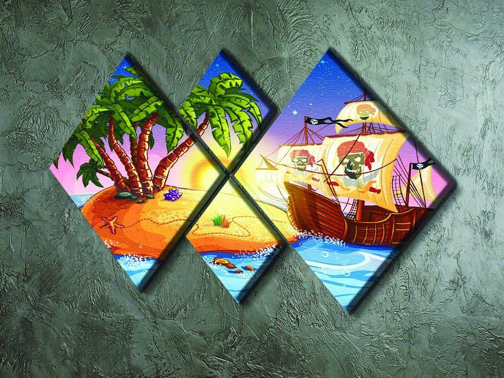 island with a pirate ship 4 Square Multi Panel Canvas - Canvas Art Rocks - 2