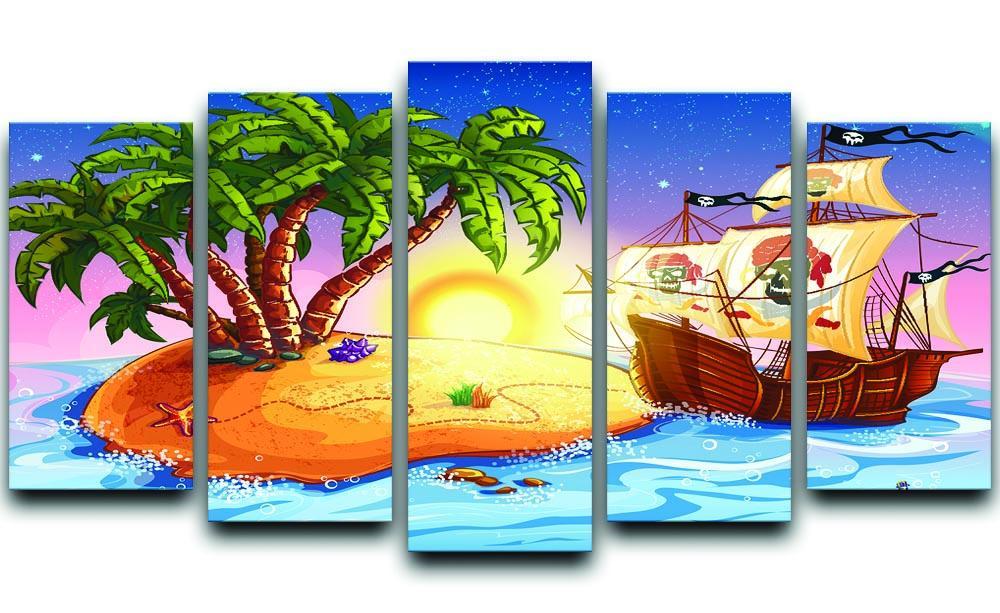 island with a pirate ship 5 Split Panel Canvas  - Canvas Art Rocks - 1