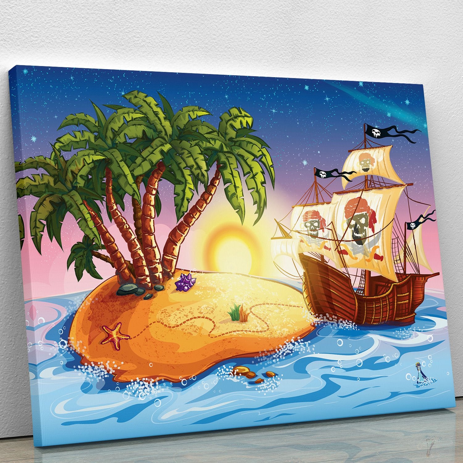 island with a pirate ship Canvas Print or Poster