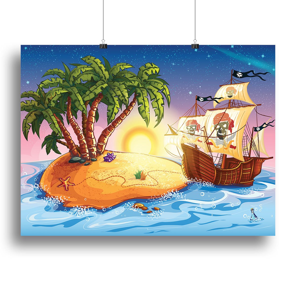 island with a pirate ship Canvas Print or Poster