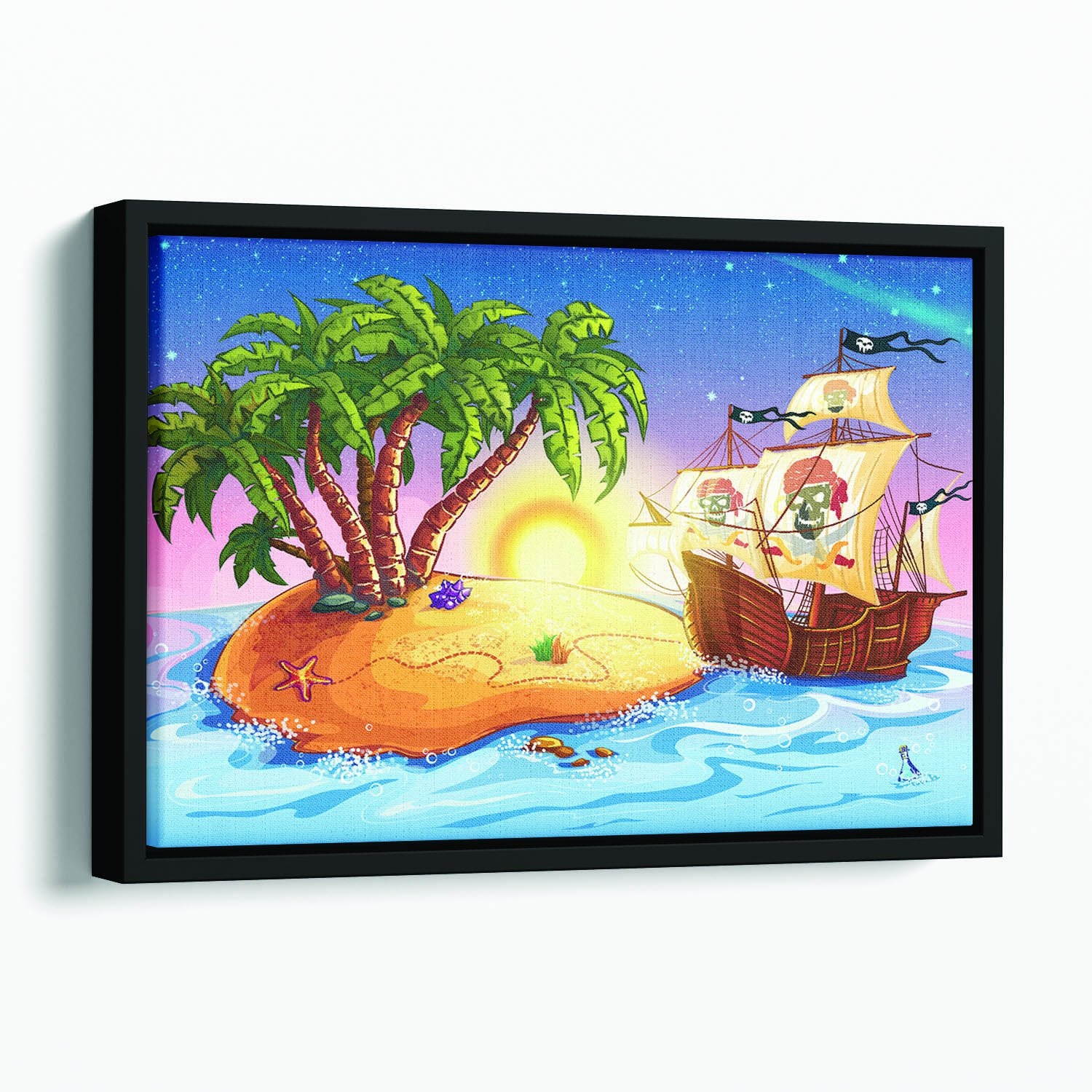 island with a pirate ship Floating Framed Canvas