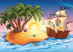 island with a pirate ship Wall Mural Wallpaper - Canvas Art Rocks - 1