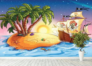 island with a pirate ship Wall Mural Wallpaper - Canvas Art Rocks - 4