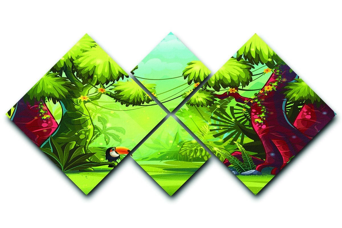 jungle with bird toucan 4 Square Multi Panel Canvas - Canvas Art Rocks - 1