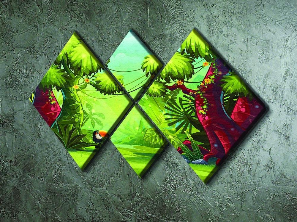 jungle with bird toucan 4 Square Multi Panel Canvas - Canvas Art Rocks - 2