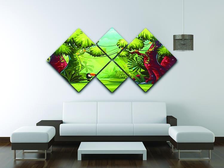jungle with bird toucan 4 Square Multi Panel Canvas - Canvas Art Rocks - 3