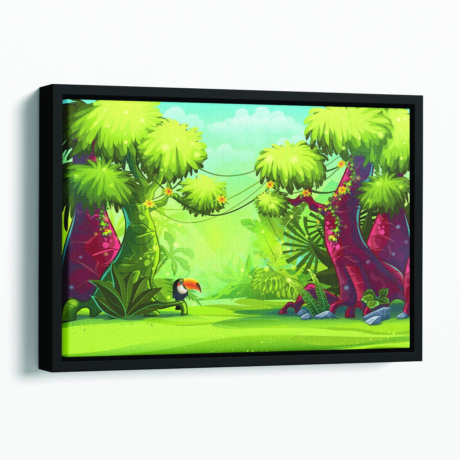 jungle with bird toucan Floating Framed Canvas