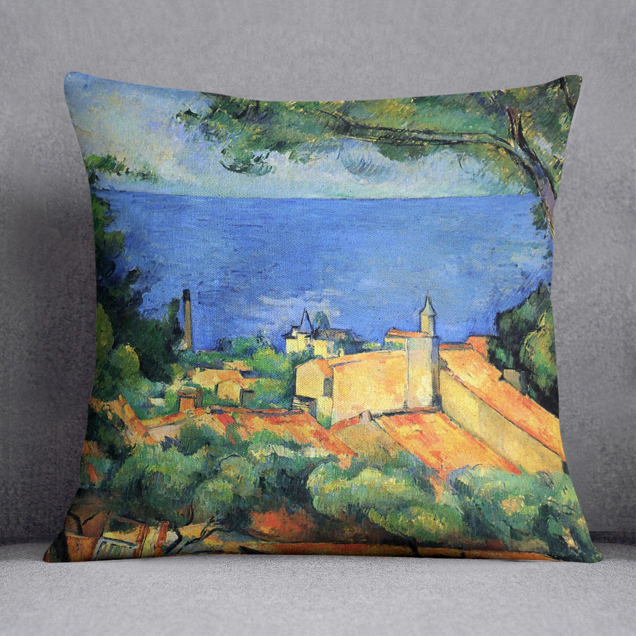 l'Estaque with Red Roofs by Cezanne Cushion - Canvas Art Rocks - 1