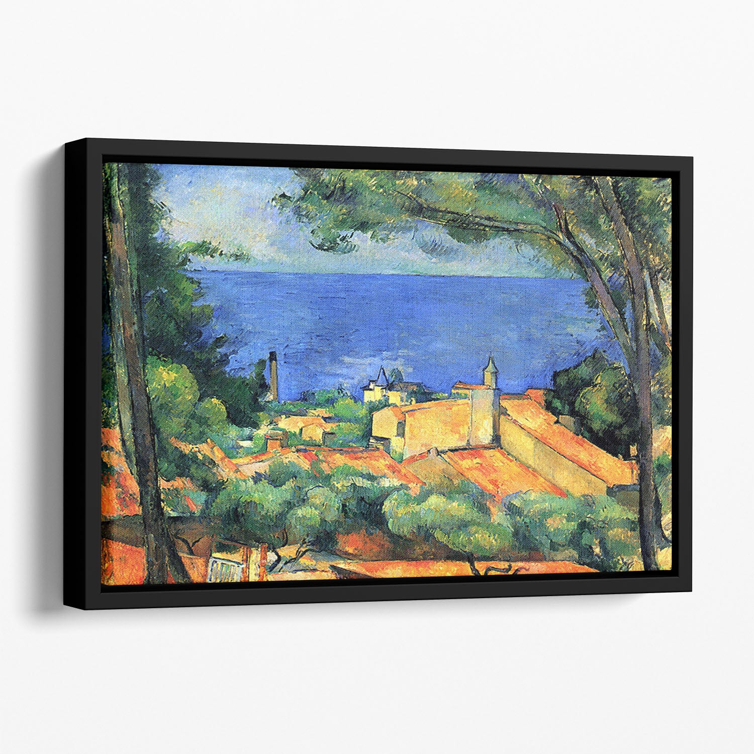 l'Estaque with Red Roofs by Cezanne Floating Framed Canvas - Canvas Art Rocks - 1