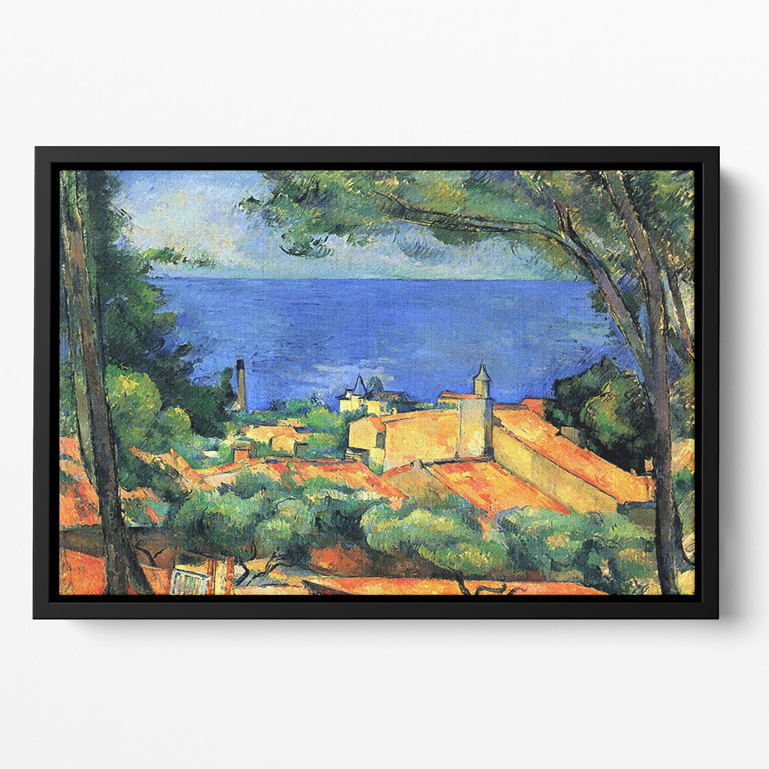 l'Estaque with Red Roofs by Cezanne Floating Framed Canvas - Canvas Art Rocks - 2