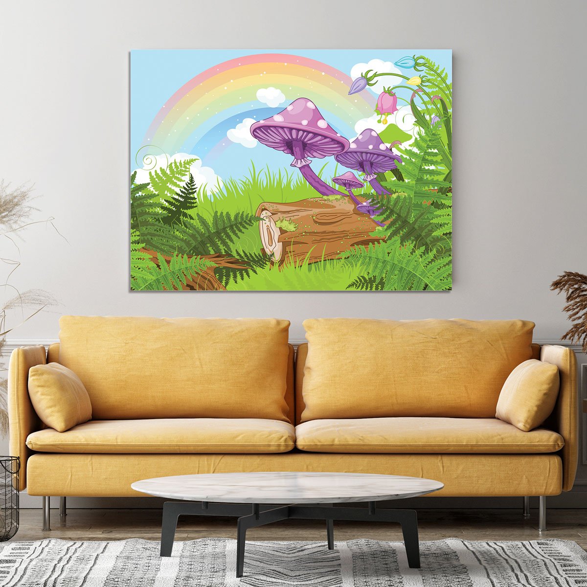 landscape with mushrooms and flowers Canvas Print or Poster