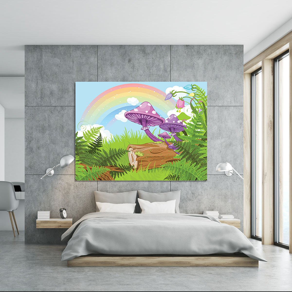 landscape with mushrooms and flowers Canvas Print or Poster