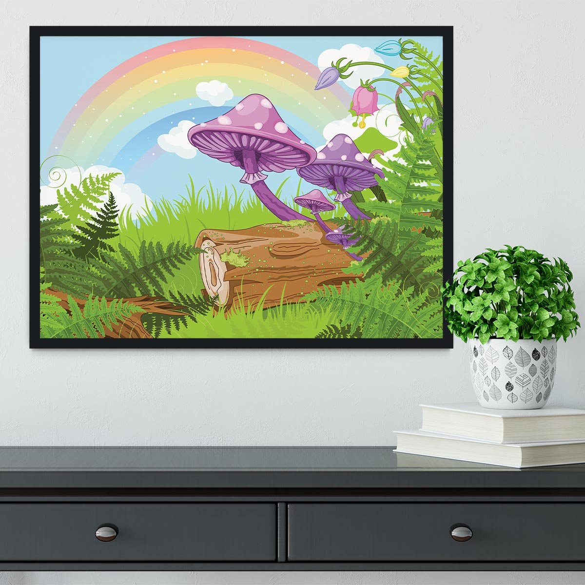 landscape with mushrooms and flowers Framed Print - Canvas Art Rocks - 2