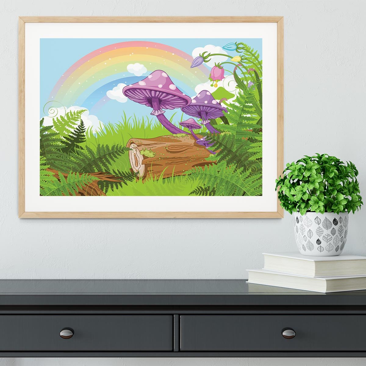landscape with mushrooms and flowers Framed Print - Canvas Art Rocks - 3