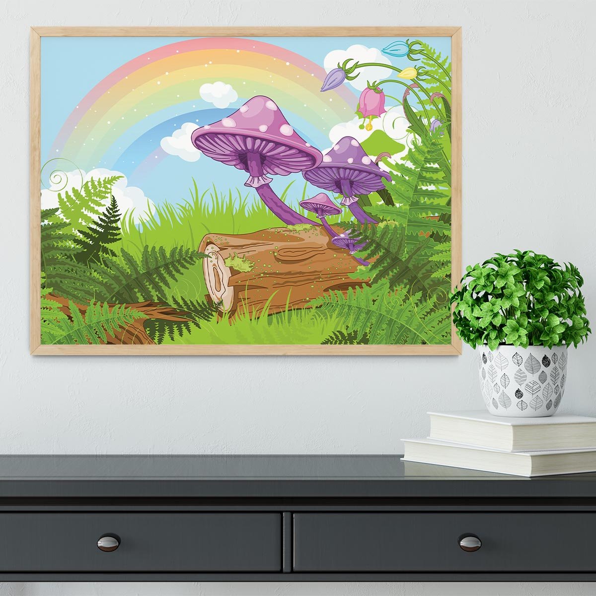 landscape with mushrooms and flowers Framed Print - Canvas Art Rocks - 4