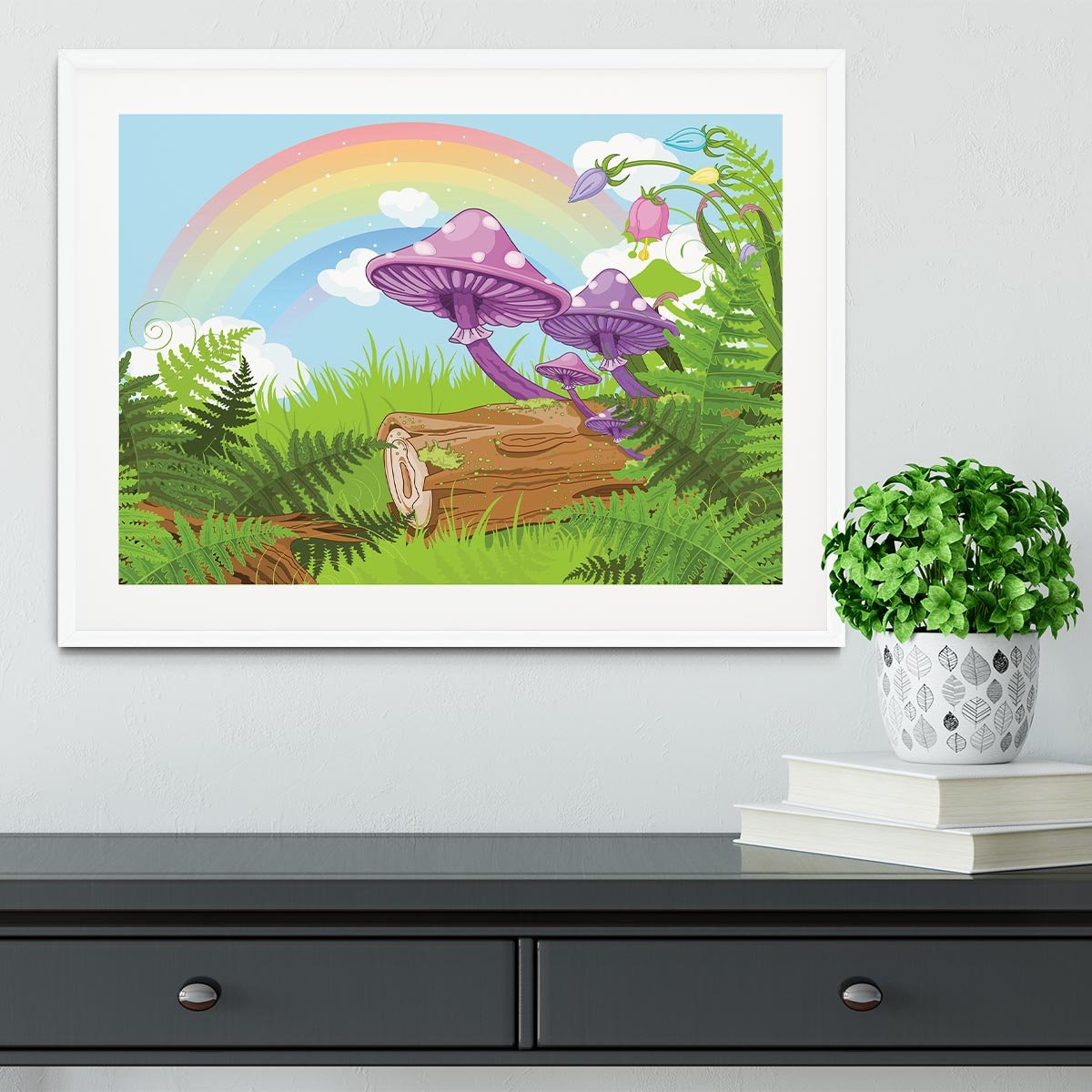 landscape with mushrooms and flowers Framed Print - Canvas Art Rocks - 5