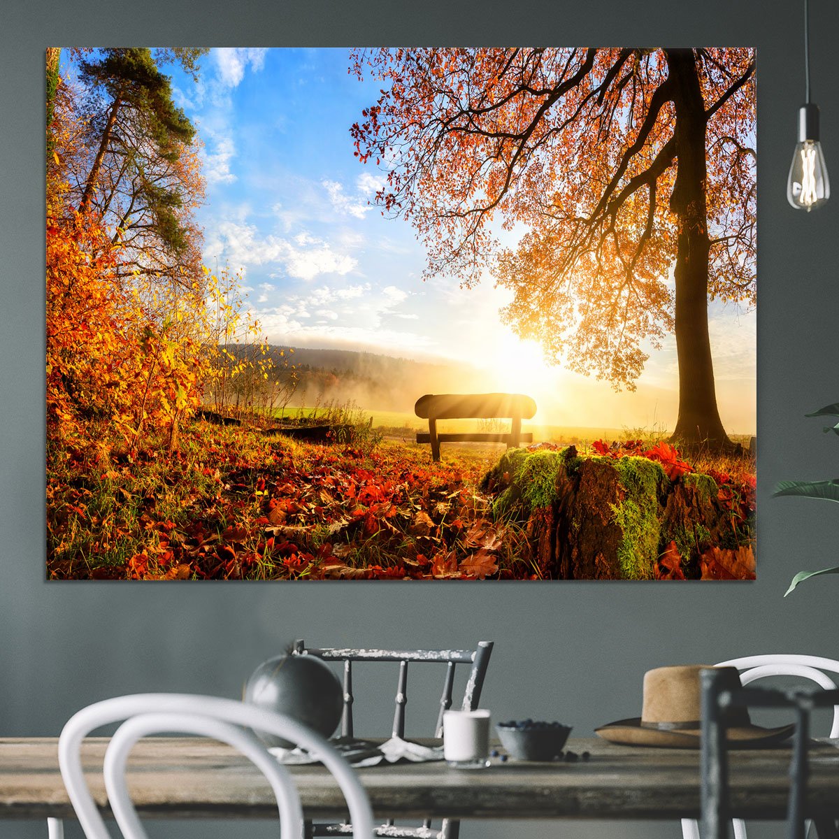landscape with the sun warmly illumining Canvas Print or Poster