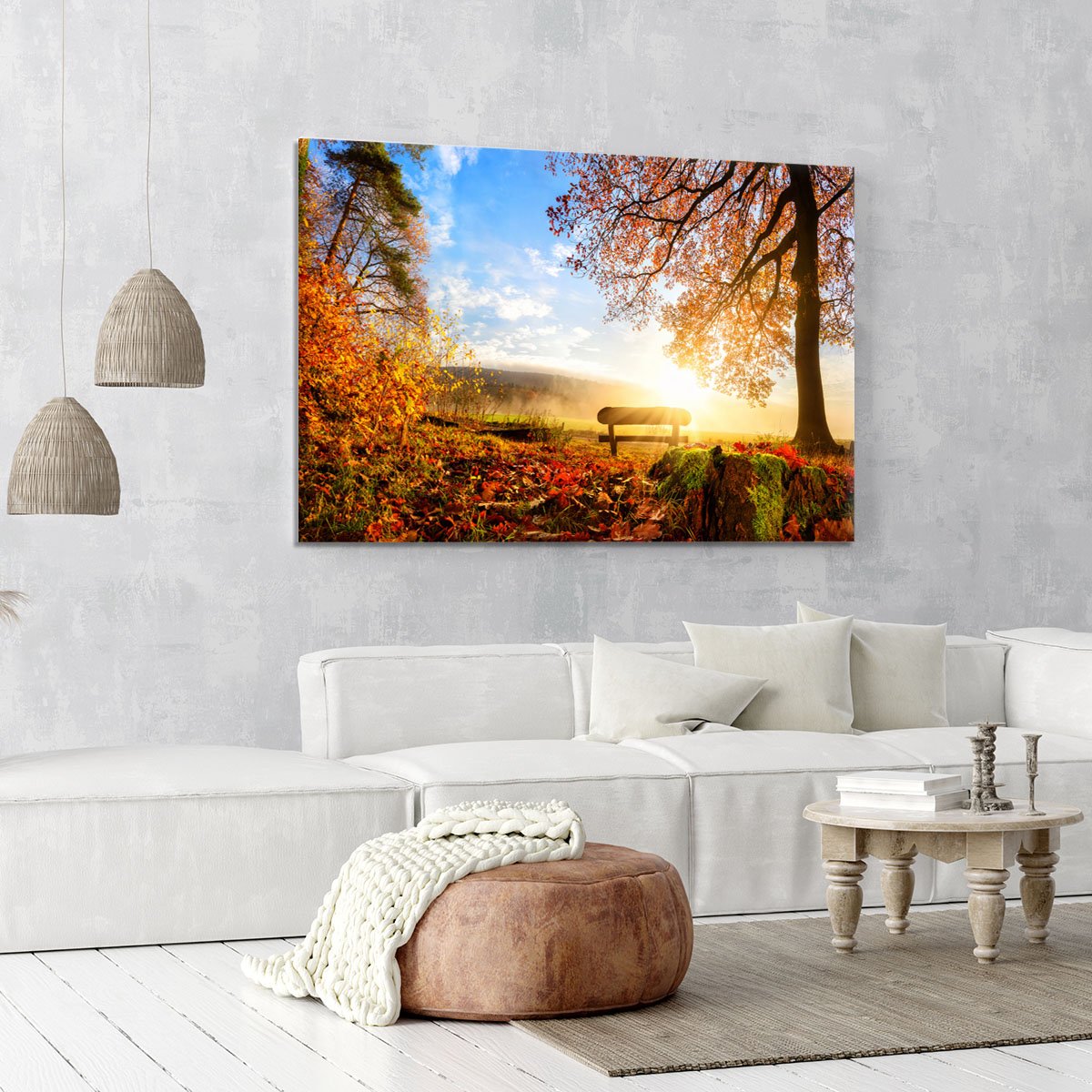 landscape with the sun warmly illumining Canvas Print or Poster
