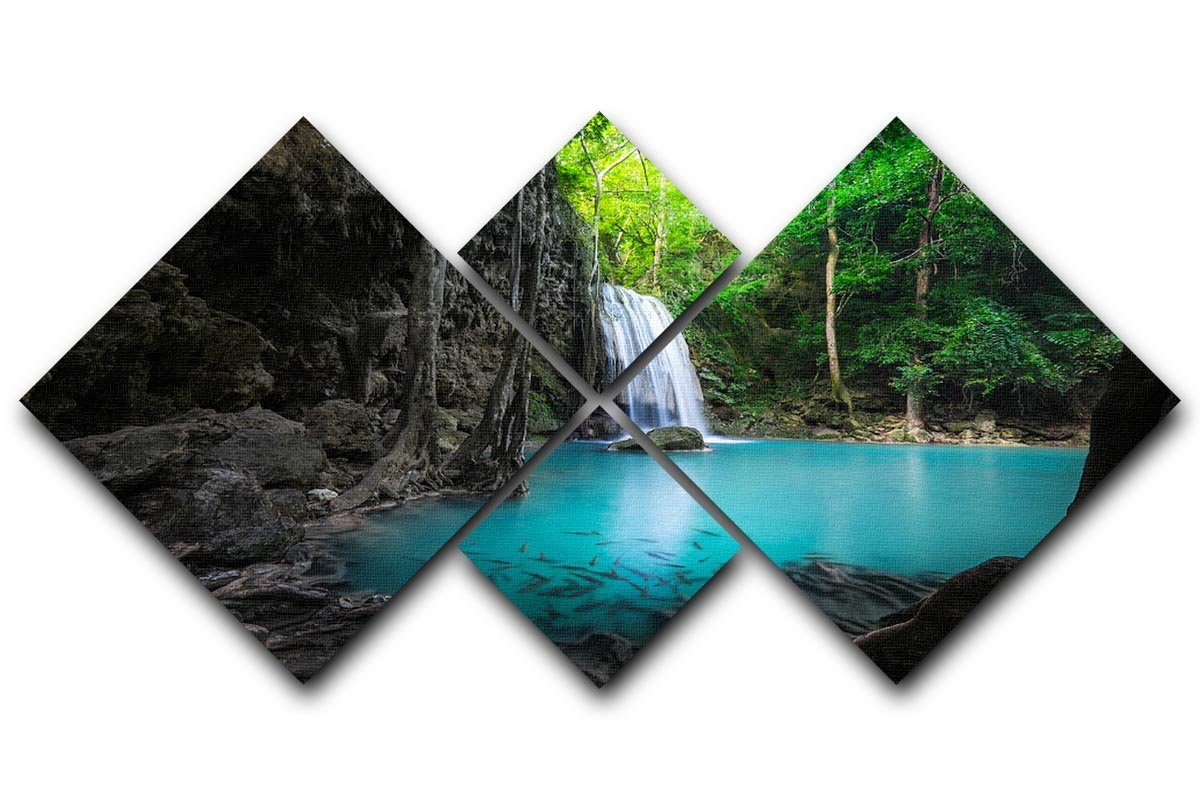 lowing turquoise water of Erawan cascade 4 Square Multi Panel Canvas  - Canvas Art Rocks - 1