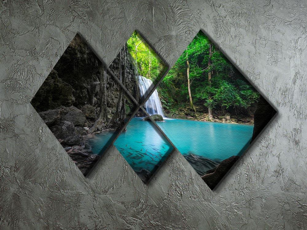 lowing turquoise water of Erawan cascade 4 Square Multi Panel Canvas  - Canvas Art Rocks - 2