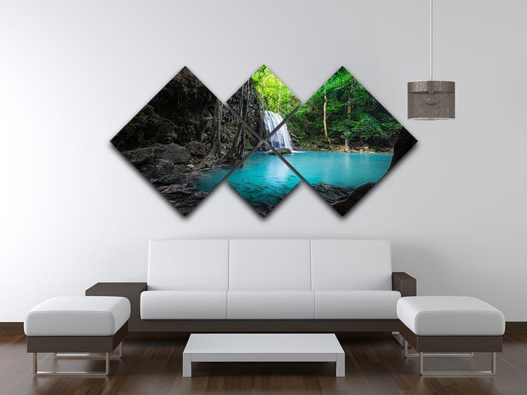 lowing turquoise water of Erawan cascade 4 Square Multi Panel Canvas  - Canvas Art Rocks - 3