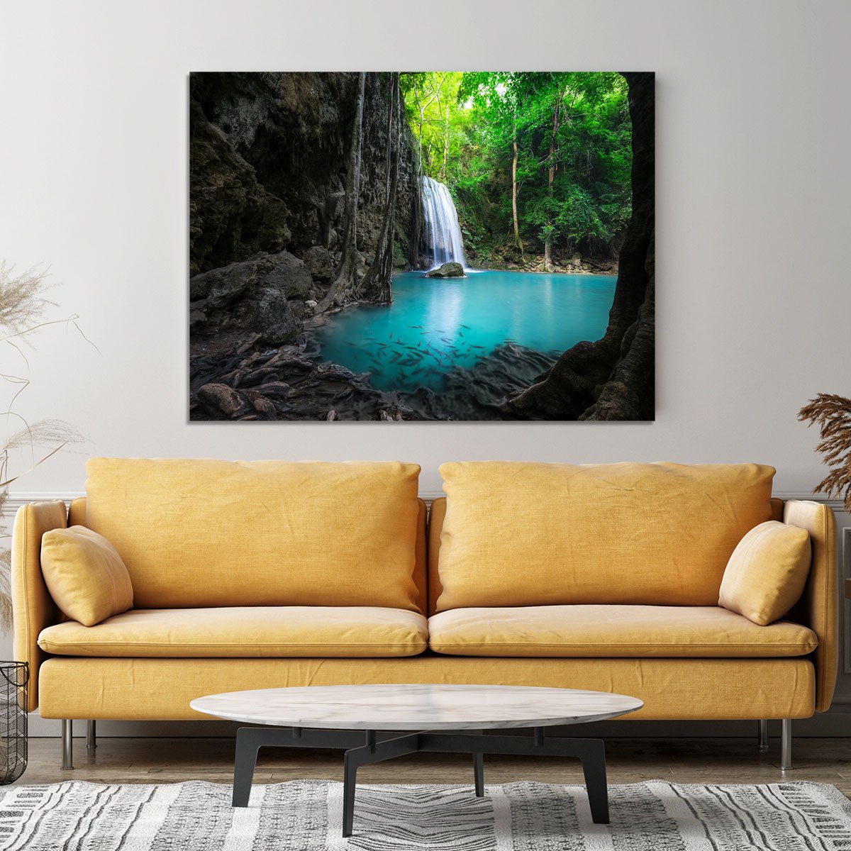 lowing turquoise water of Erawan cascade Canvas Print or Poster