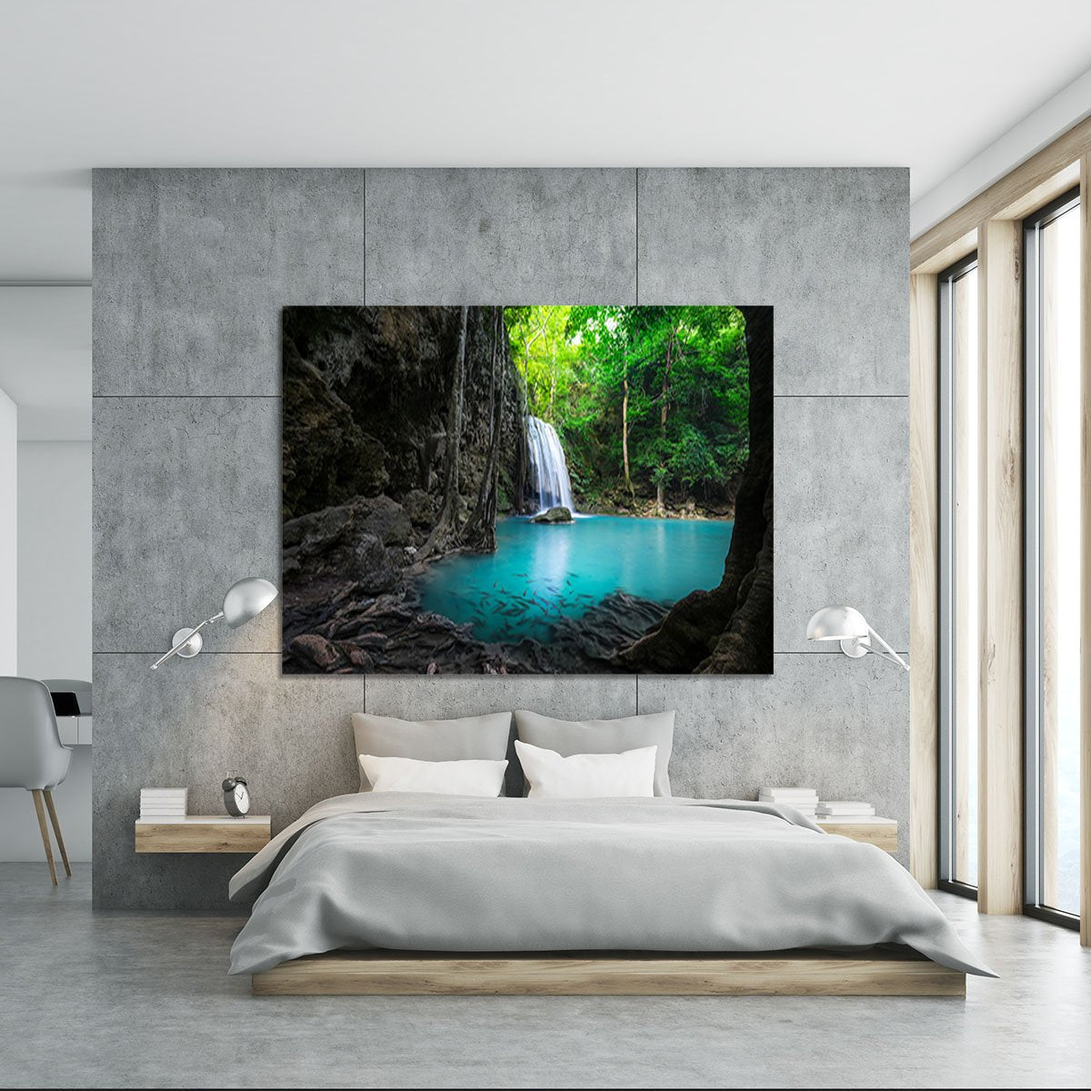 lowing turquoise water of Erawan cascade Canvas Print or Poster