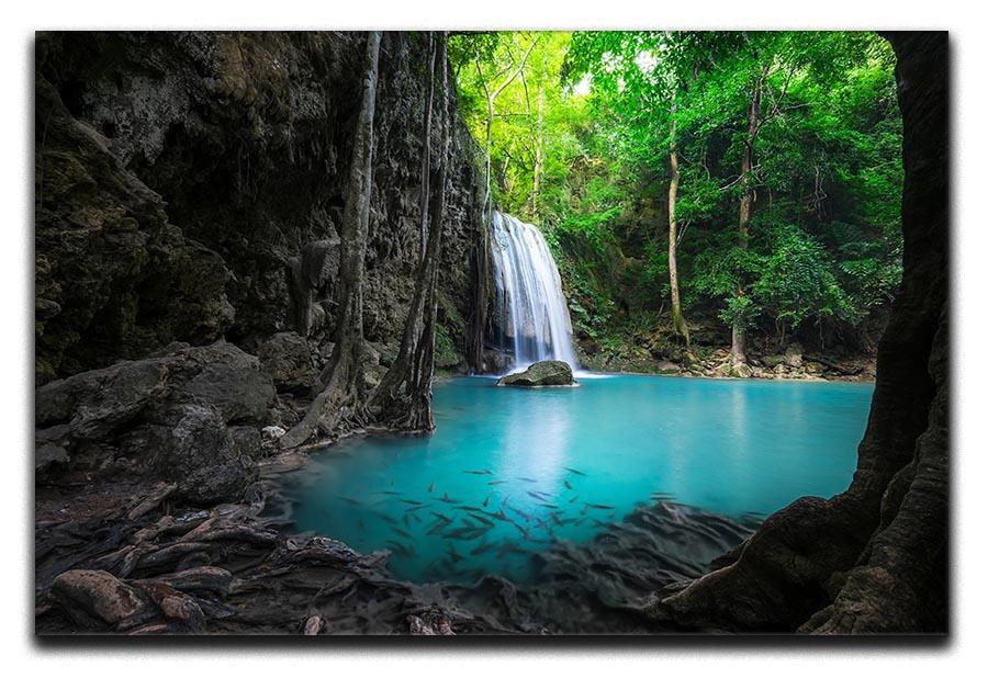 lowing turquoise water of Erawan cascade Canvas Print or Poster  - Canvas Art Rocks - 1