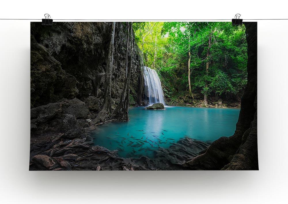 lowing turquoise water of Erawan cascade Canvas Print or Poster - Canvas Art Rocks - 2
